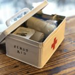 Vintage-style first aid kit made with a thrifted metal box.