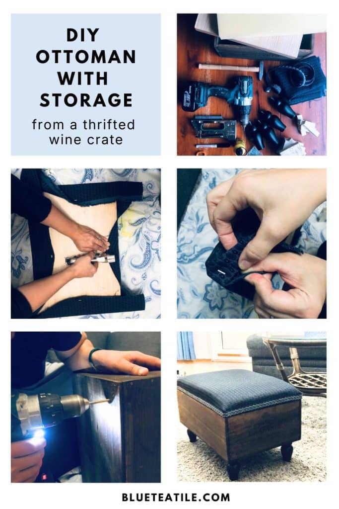 How to make a storage ottoman out of a thrifted wine crate.