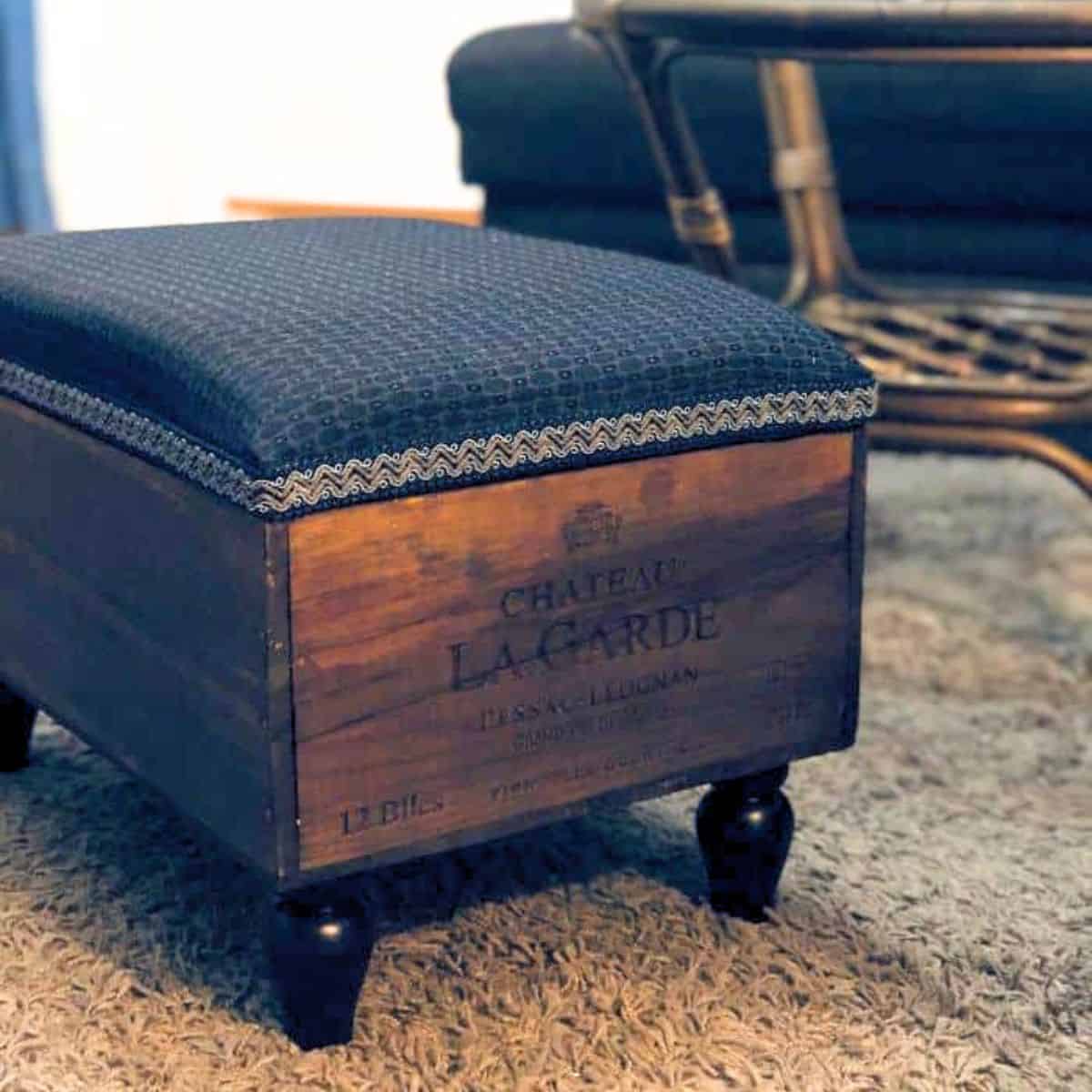 Storage Ottoman DIY from a Thrifted Wooden Wine Box