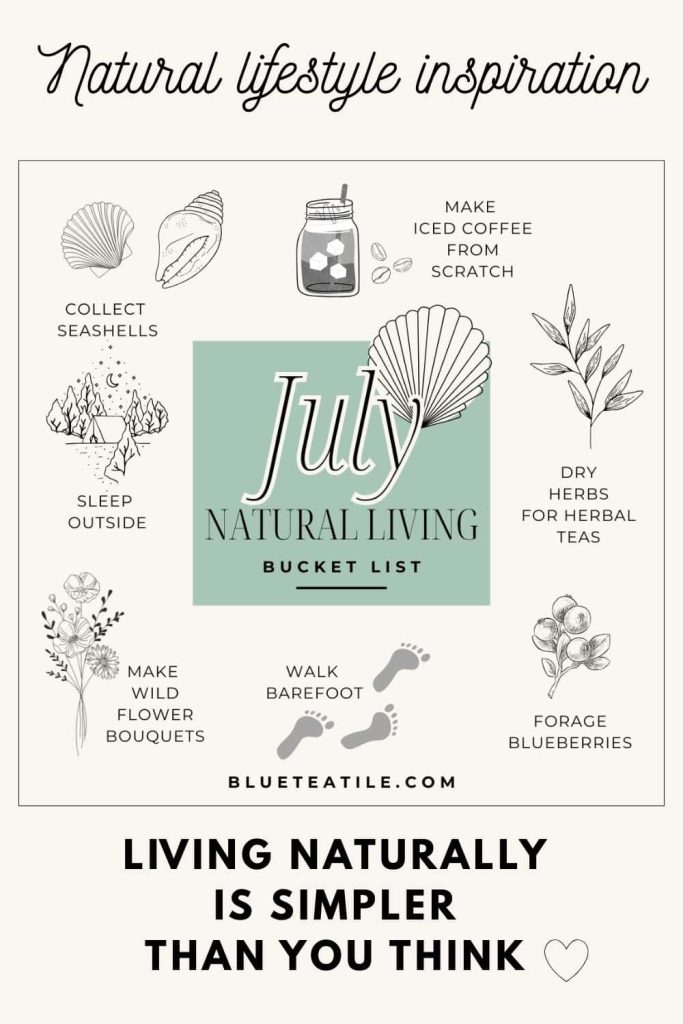 A bucketlist for Natural Lifestyle inspiration with descriptions like: collect seashells, dry herbs for tea.