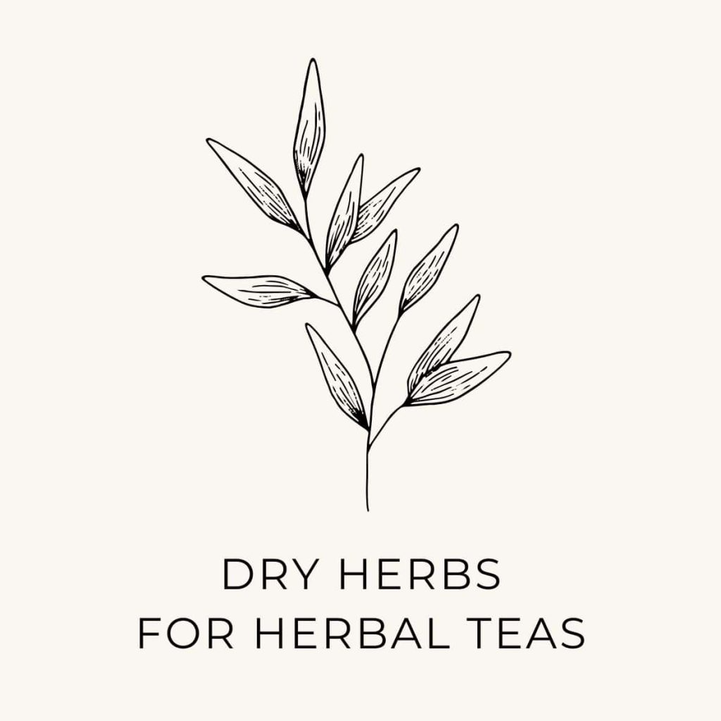 Outline of a leaf with the text "dry herbs for herbal teas" as a thing to do on the natural living bucket list.