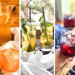 Iced teas made form scratch: rooibos iced tea with lemon, mint, and green tea iced tea with lime, and blueberry iced tea with hibiscus.