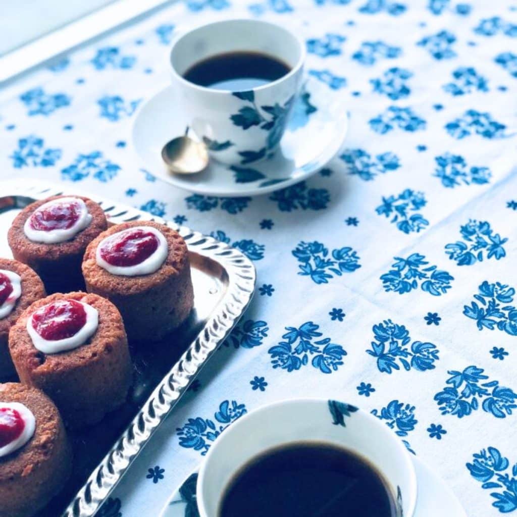 A traditional Runeberg toret, almond cake with raspberry jam.