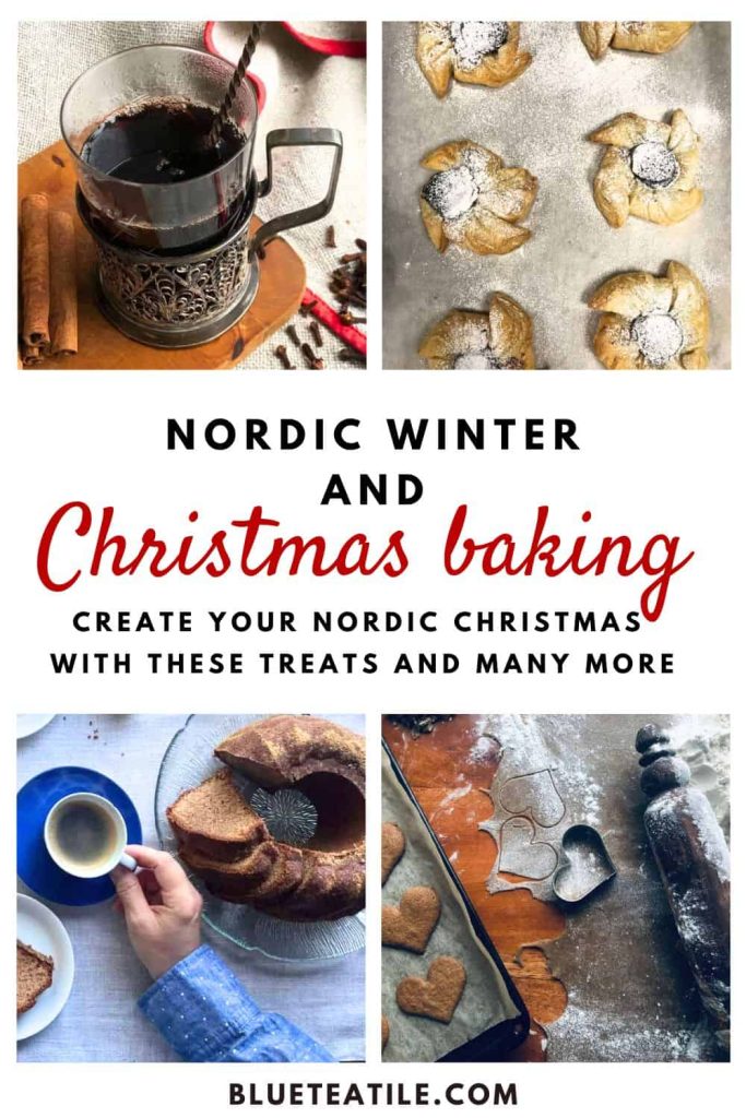 Finnish winter and Christmas tine treats such as glogg, plum pinwheel tart (tähtitorttu), Spiced bundt cake, and ginger breads are presented.