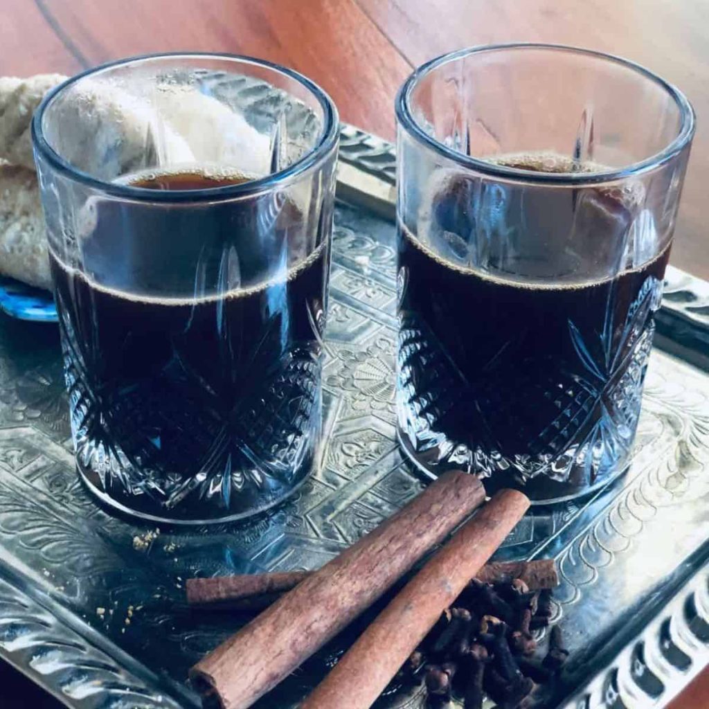 Moroccan spiced coffee in glasses.
