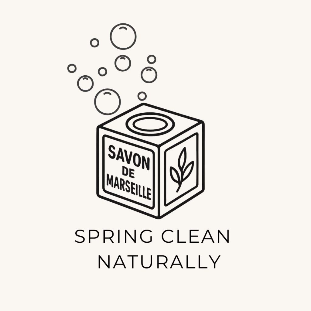 The Marseille soap cubewith bubbles is an essential for natural spring cleaning in March.
