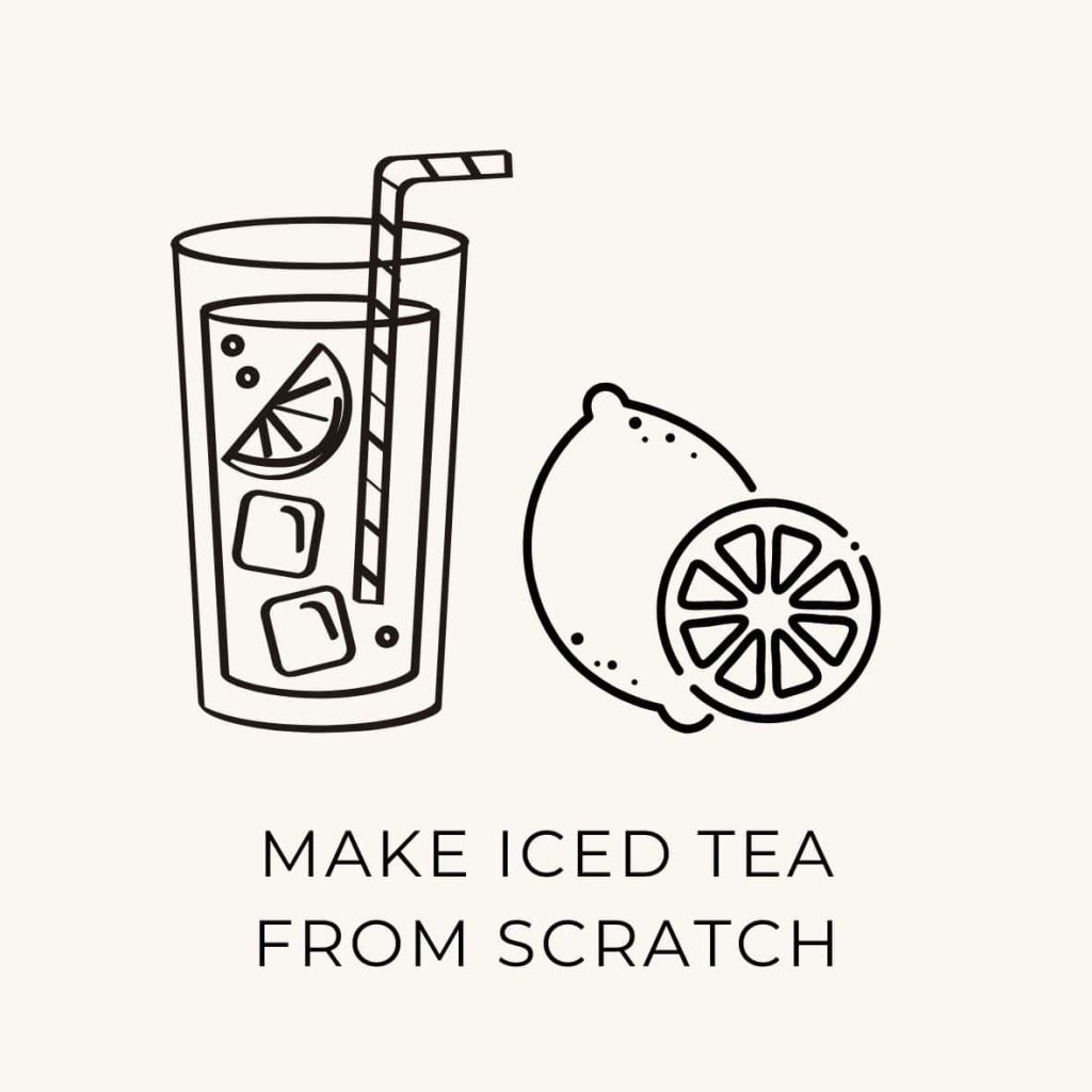 Bucket List task to make iced tea from scratch with a sketch of an iced tea glass and lemon.